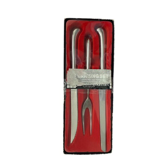 Pistol Grip Carving Set 3pc ESTIA Stainless Steel Made in Korea in Box Vintage